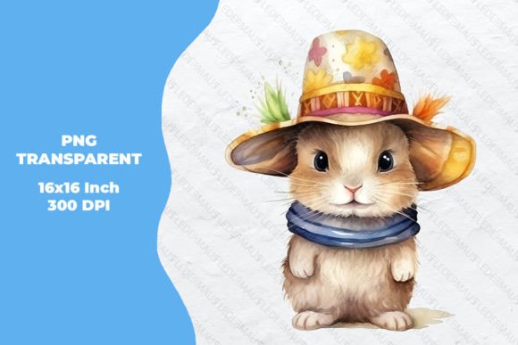 Bunny in Sombrero Watercolor Design for Graphics and Illustrations