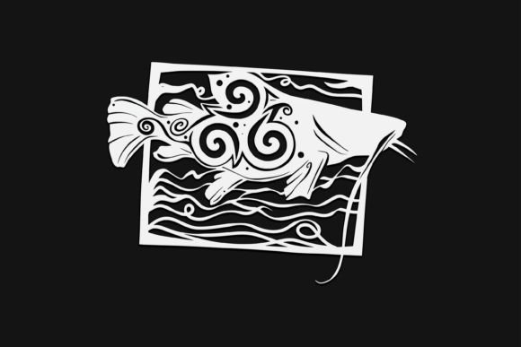 Catfish in Frame Mandala Drawing 152 Graphics and Illustrations