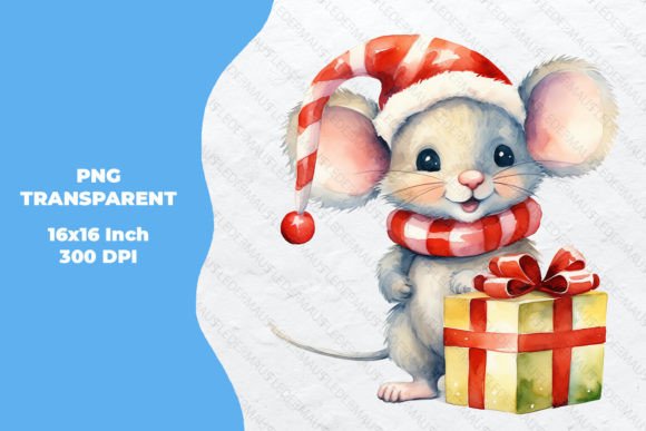 Cute Santa Mouse Watercolor Sublimation for Graphics and Illustrations