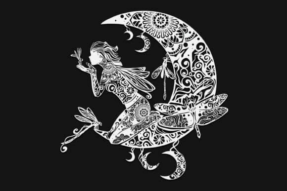 Fairy on Moon Mandala Drawing 34 Graphics and Illustrations Review