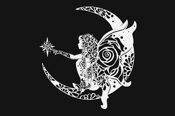 Fairy on Moon Mandala Drawing 45 Graphics and Illustrations Review