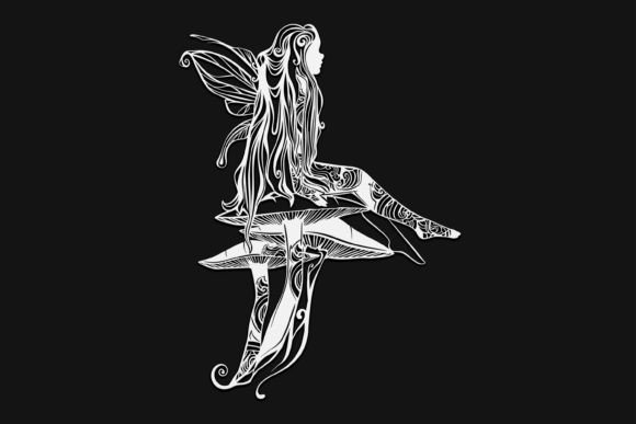 Fairy on Mushroom Mandala Drawing 46 Graphics and Illustrations