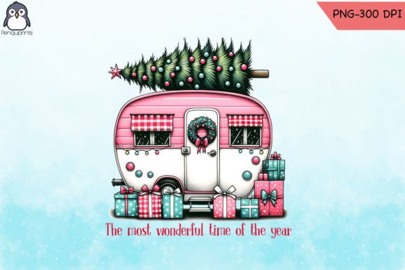 Pink Christmas Camper Png Graphics for Crafts