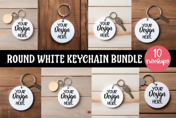 Round White Keychain Bundle Graphics for Modern Keychains