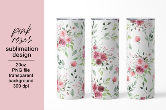 Tumbler Sublimation Design, Pink Flowers for Graphics and Crafts