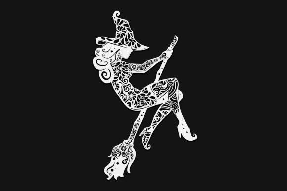 Witch on Broom Mandala Drawing 21 Graphics and Illustrations Review