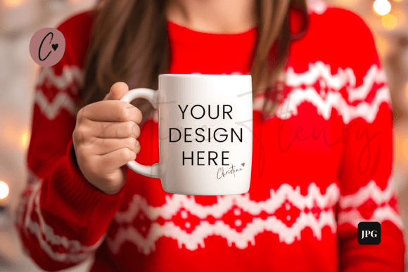 Woman Holding Mug Christmas Mockup Graphics Mugs Amp